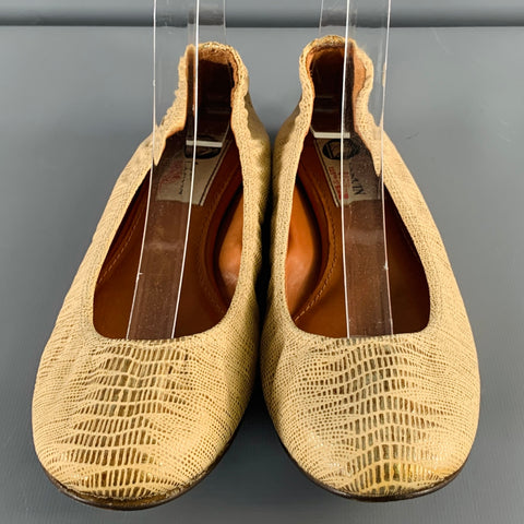 LANVIN Size 7 Gold Beige Embossed Ballet Flats