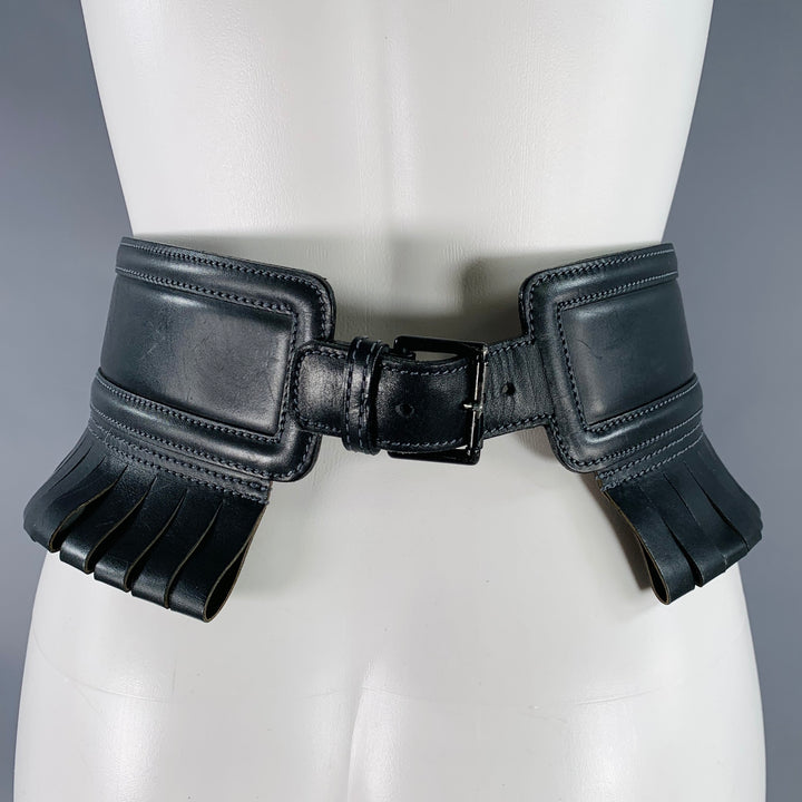 ALAIA Size 27 Black Fringe Leather Belt