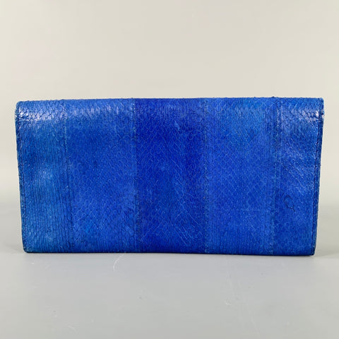 JIMMY CHOO Blue Silver Snake Skin Leather Clutch Handbag