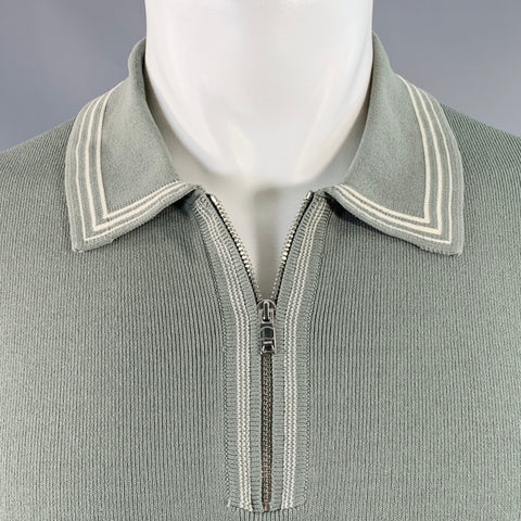 REISS Size M Stetson Green White Contrast Trim Viscose Blend Zip Up Polo