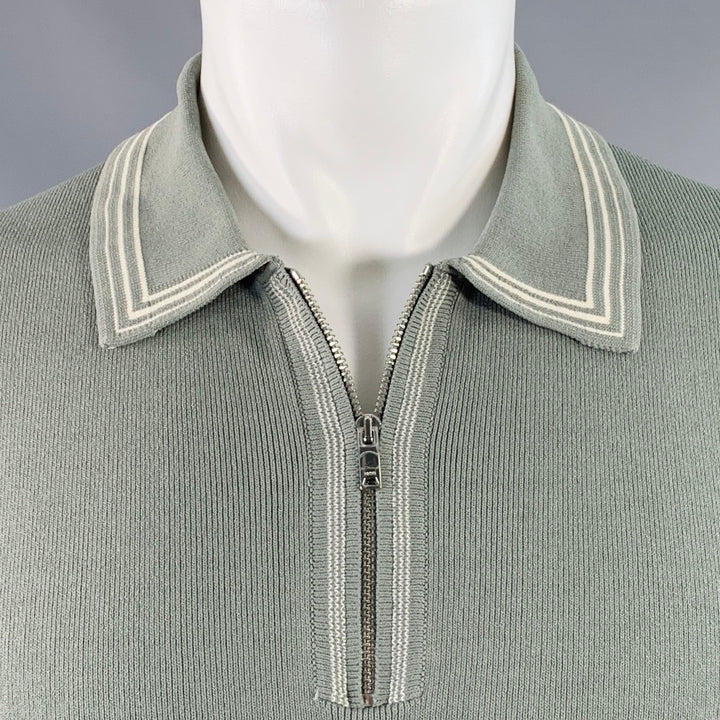 REISS Size M Stetson Green White Contrast Trim Viscose Blend Zip Up Polo