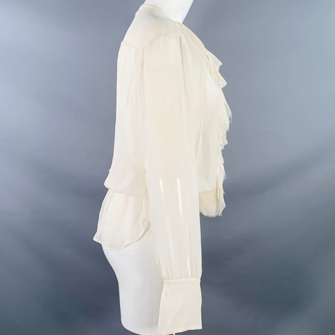 VINCE Size M Cream Silk Chiffon Ruffled Elastic Waistband Casual Top