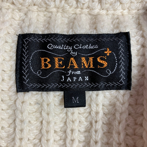 Cardigan en maille épaisse BEAMS Taille M Crème Logo appliqué orange Mélange de laine