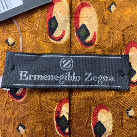 ERMENEGILDO ZEGNA Camel Red Black Geometric Silk Tie