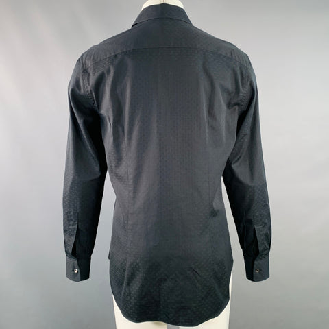 SALVATORE FERRAGAMO Size M Navy Logo Cotton Jacquard Long Sleeve Shirt
