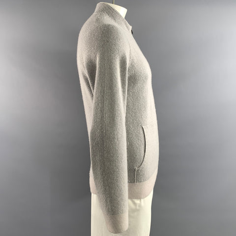 CORNELIANI Size L Grey Ribbed Knit Cashmere Cotton Full Zip Jacket
