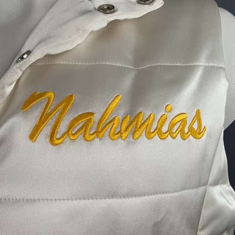 NAHMIAS Size XL -Summer Land- White Multi Color Embroidery Silk Button Up Vest