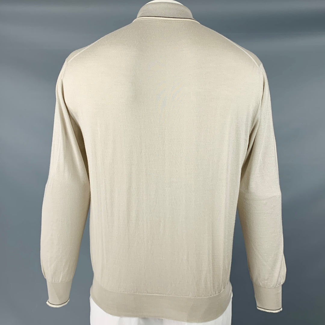 BRIONI Size XXL Oatmeal Beige Knit Cashmere Silk Polo Pullover
