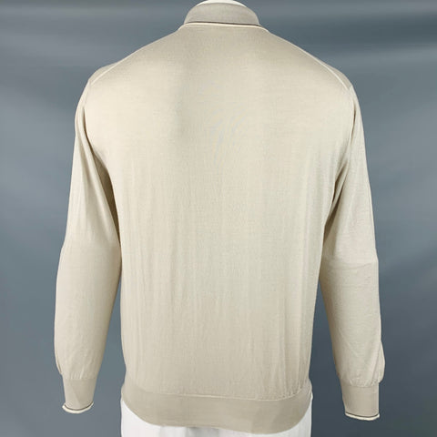 BRIONI Taille XXL Avoine Beige Tricot Cachemire Soie Polo Pull
