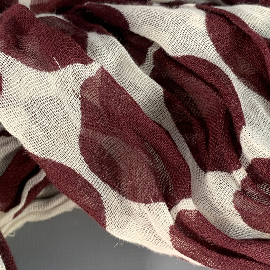 BURBERRY White Burgundy Polka Dot Cotton Fringe Scarf