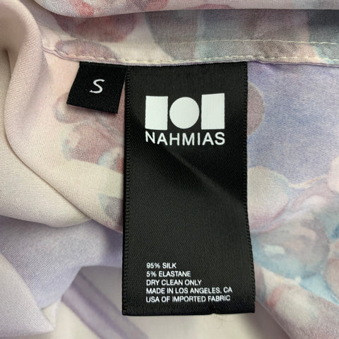 NAHMIAS Size S Grape Swishers Purple Beige Print Silk Blend Short Sleeve Shirt