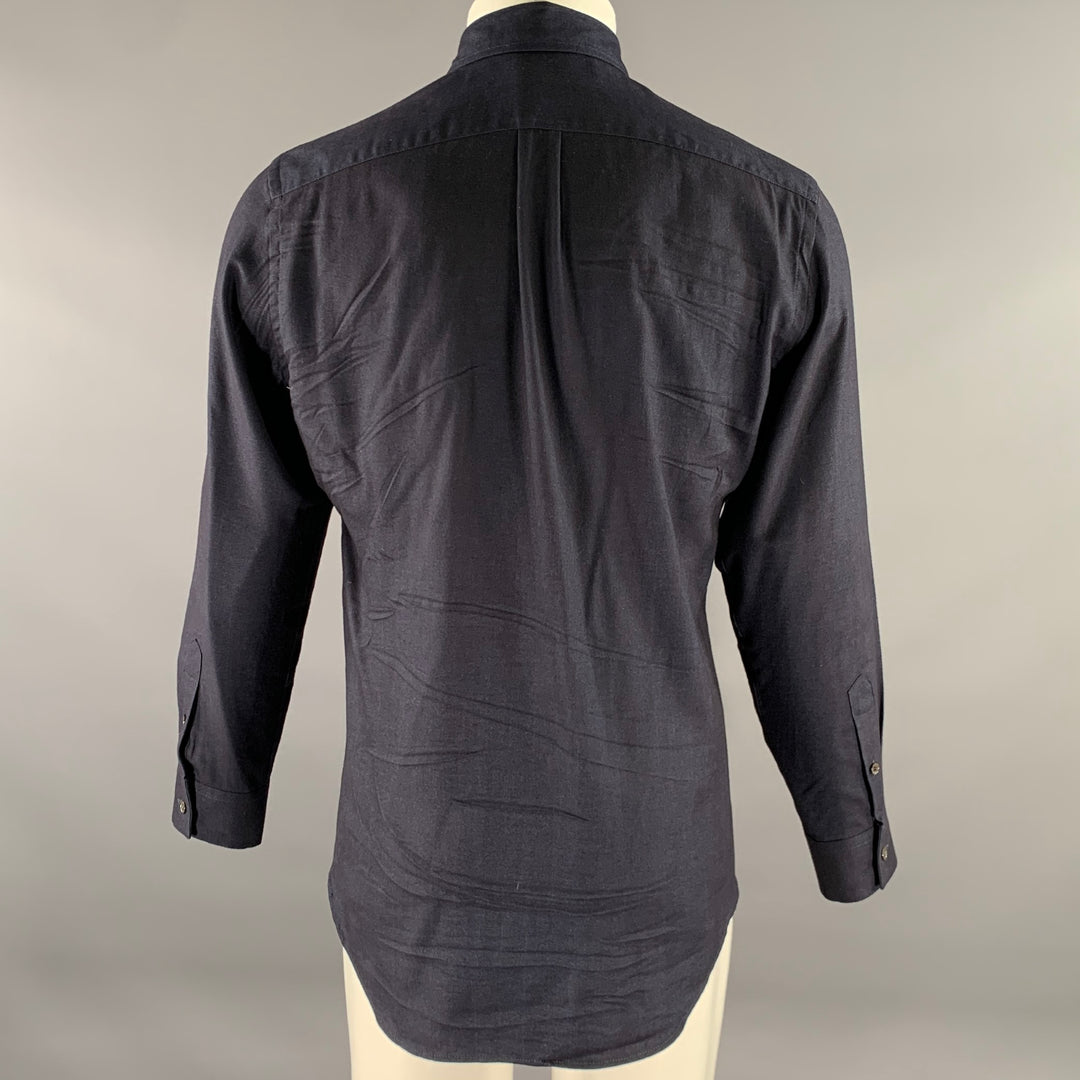 PAUL SMITH Size S Navy Herringbone Flannel Cotton Blend Button Down Shirt
