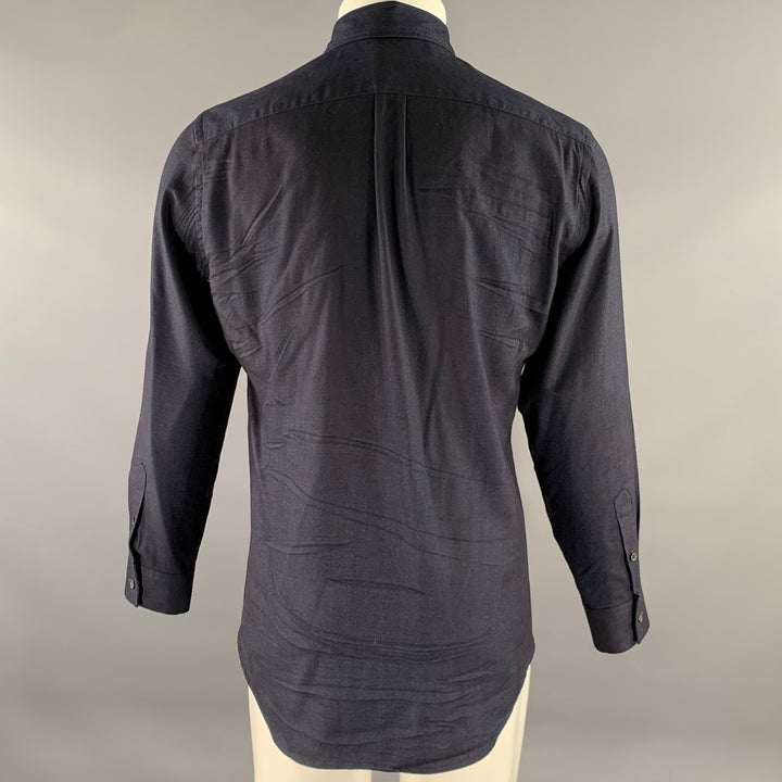 PAUL SMITH Size S Navy Herringbone Flannel Cotton Blend Button Down Shirt