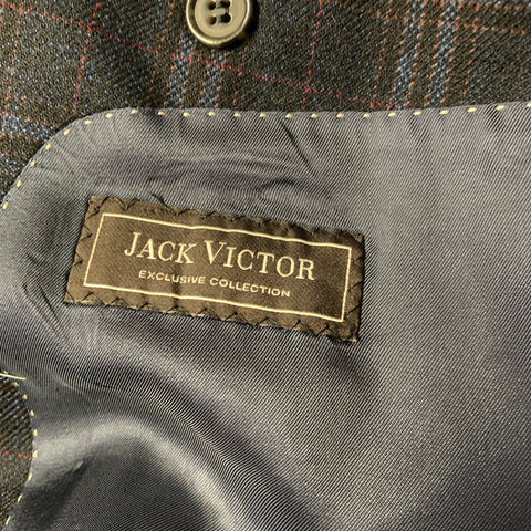 JACK VICTOR Chest Size 42 Navy Blue & Red Plaid Wool & Viscose Blend Sport Coat