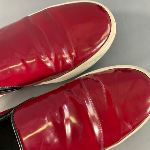 CELINE Size 8.5 Burgundy White Patent Leather Slip On Sneakers