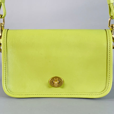 COACH Limited Edition  Lime Green Gold Cowhide Leather Crossbody Handbag