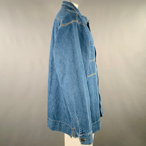 WILLY CHAVARRIA Size XL Blue Cotton Oversized Shirt Coat