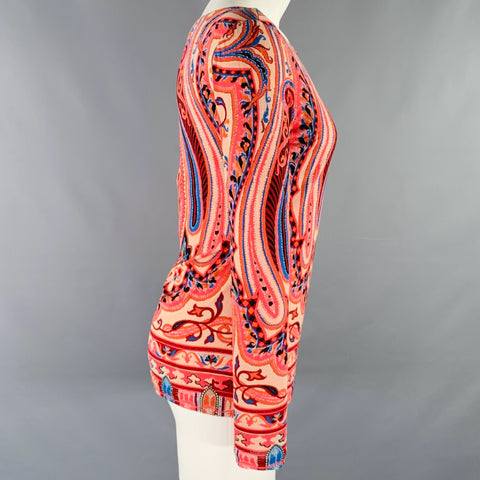ETRO Size M Pink Multi Color Paisley Scoop Neck Casual Top