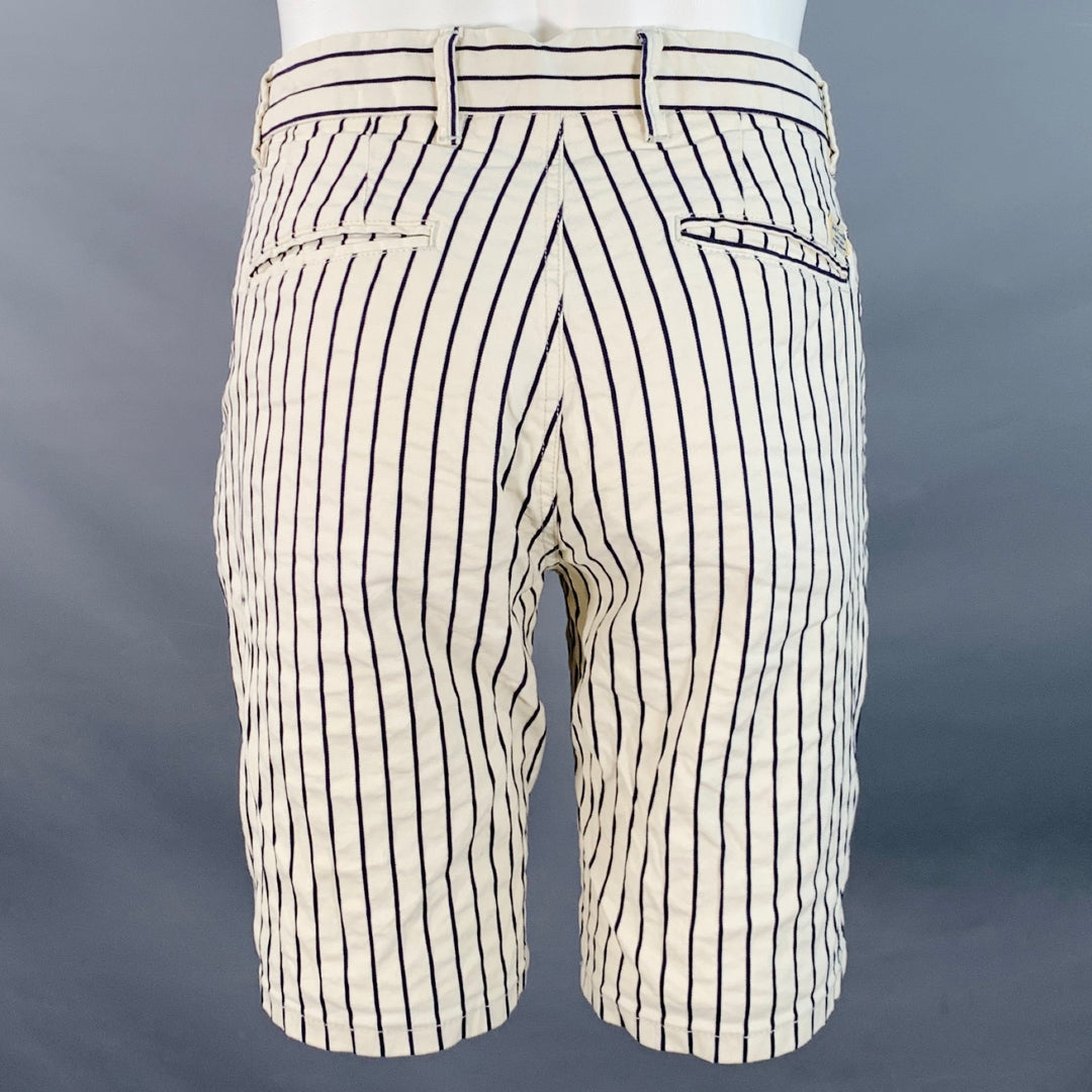 SCOTCH AND SODA Size 31 White Navy Pinstripe Cotton Zip Fly Shorts