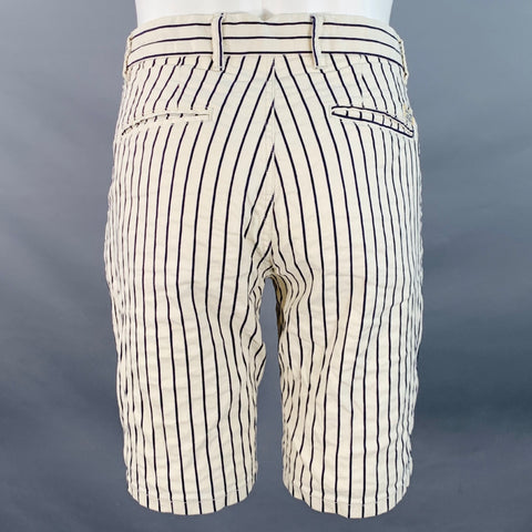 SCOTCH AND SODA Size 31 White Navy Pinstripe Cotton Zip Fly Shorts