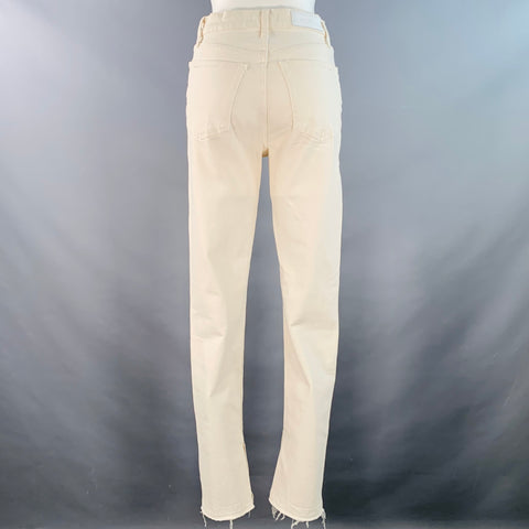 RE/DONE Size 26 Beige Cotton Blend Raw Edge Straight Button Fly Jeans