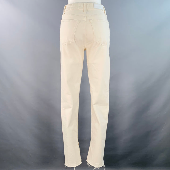 RE/DONE Size 26 Beige Cotton Blend Raw Edge Straight Button Fly Jeans