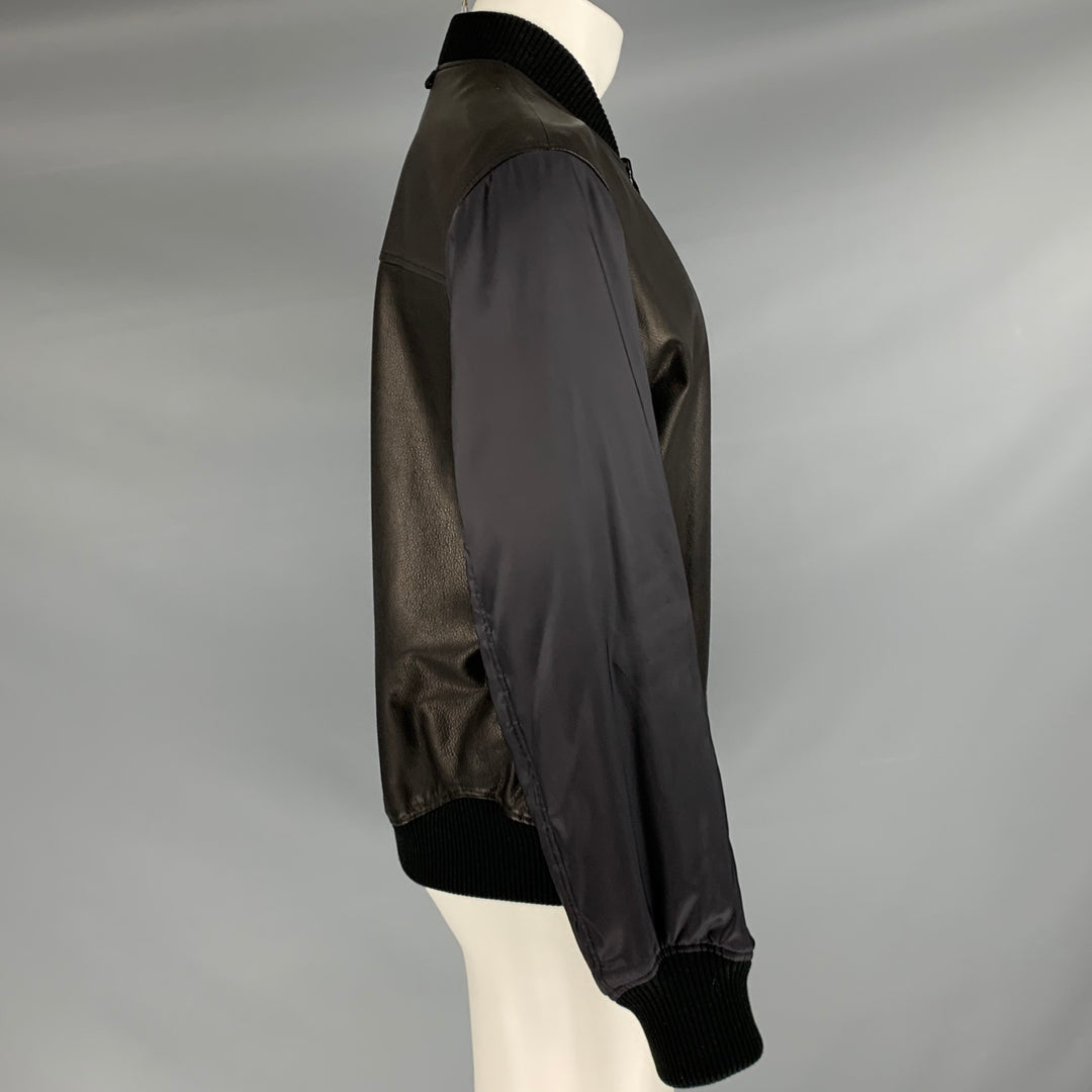 LOUIS VUITTON Size 40 Black Leather Polyamide LV Monogram Reversible Jacket