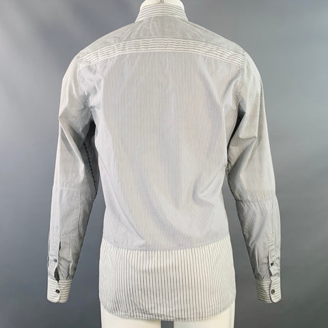 LANVIN Size S Grey White Stripe Cotton Patch Pocket Long Sleeve Shirt