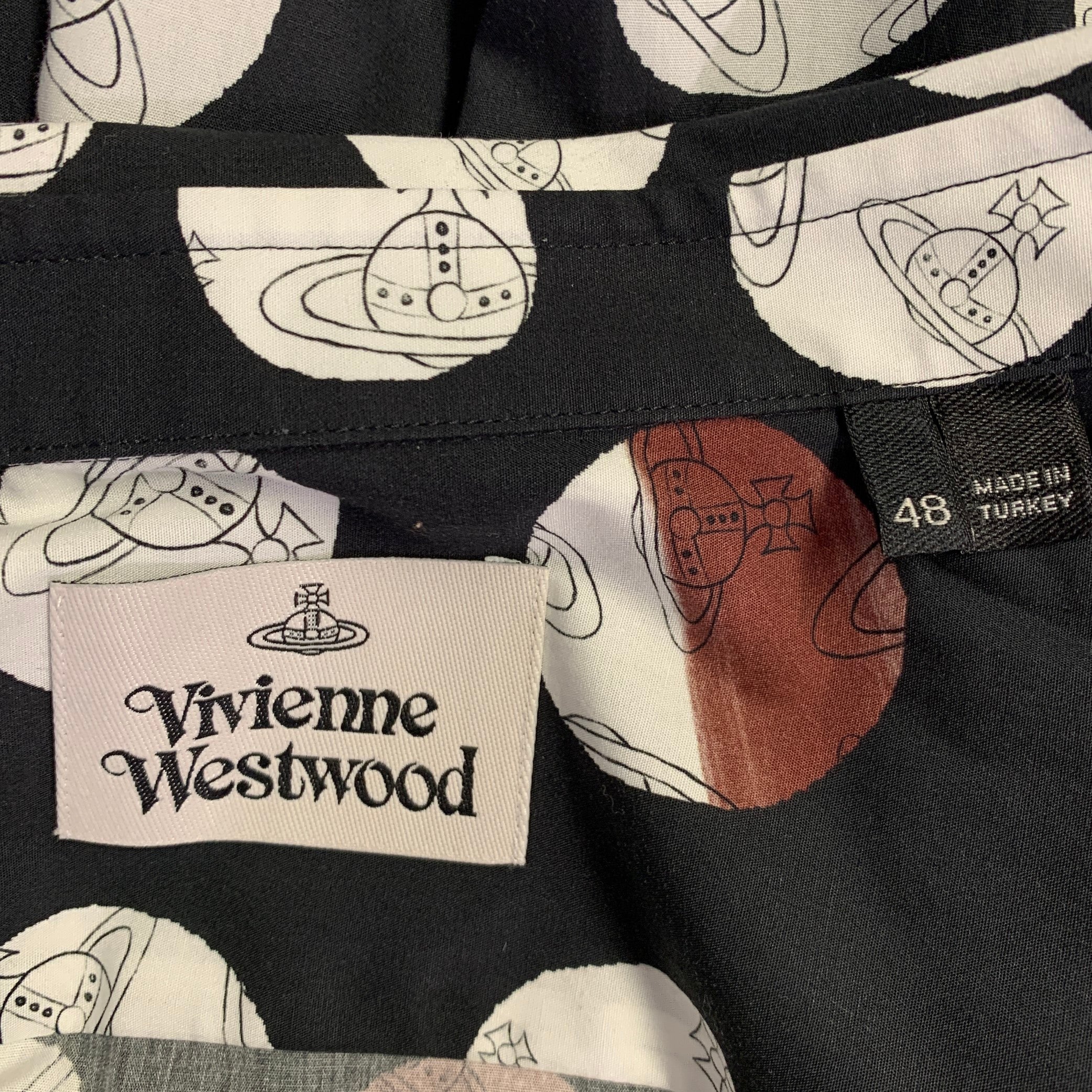 VIVIENNE WESTWOOD Size S Black White Brown Print Cotton Short