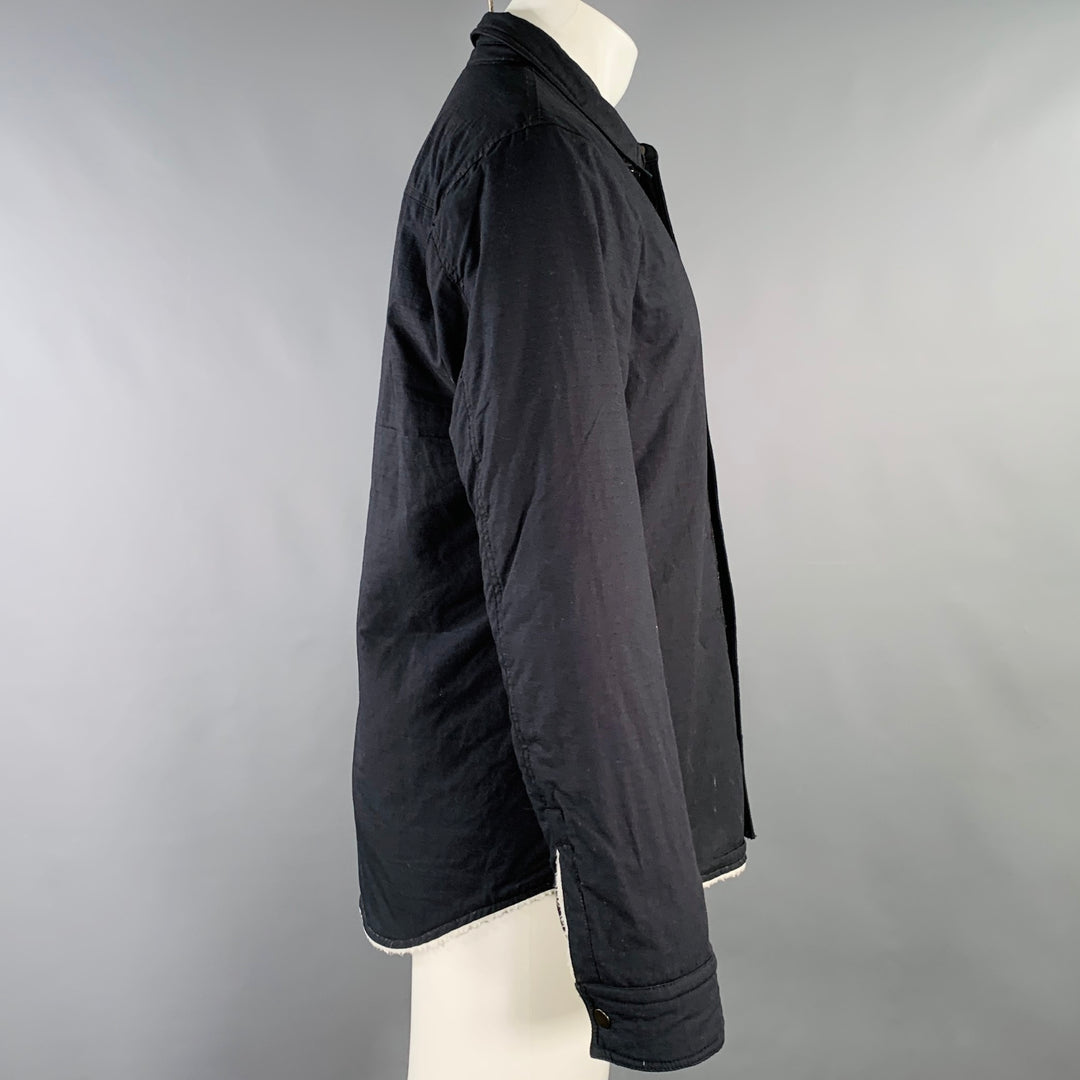 JAMES PERSE Size M Black Cotton Faux Shearling One Pocket Shirt Jacket