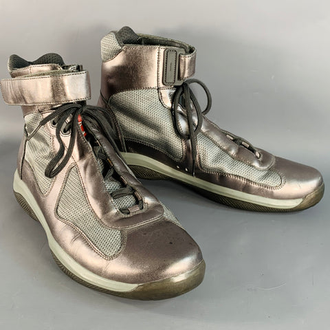 PRADA SPORT Size 10.5 America's Cup Silver Leather Nylon Mesh Ankle Sneakers