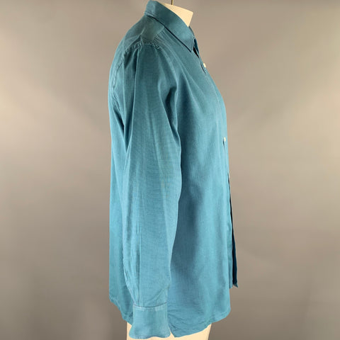 CHARVET Size XL Turquoise Purple Check Pointed Collar Long Sleeve Shirt