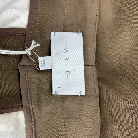 ARJE Size L Olive Cotton / Linen Button Fly Dress Pants