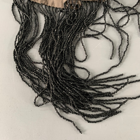 ANN DEMEULEMEESTER Grey Black Beaded Fringe Scarf