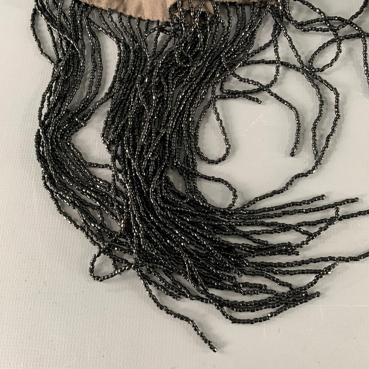 ANN DEMEULEMEESTER Grey Black Beaded Fringe Scarf