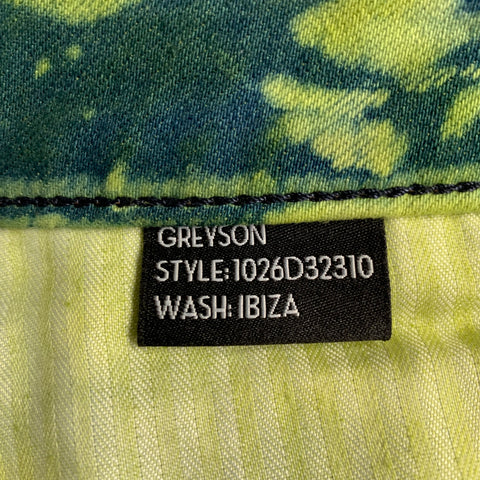 MONFRERE Size 30 Greyson Green Chartreuse Marbled Cotton Blend Distressed Slim Jeans