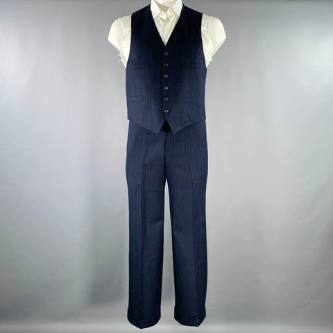 BROOKS BROTHERS Size 42 Navy Grey Pinstripe Wool 3PC Suit