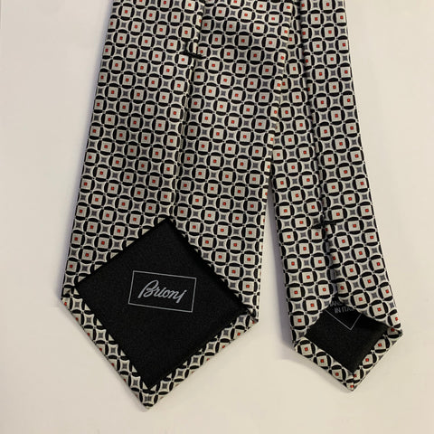 BRIONI Silver Grey Geometric Silk Tie