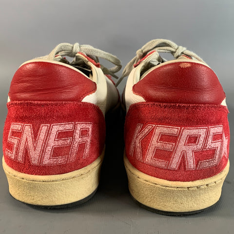 GOLDEN GOOSE Size 9 Red White & Grey Mixed Fabrics Leather & Suede Sneakers