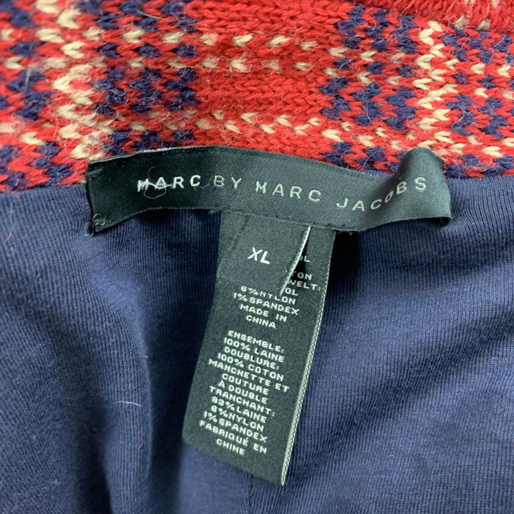 MARC by MARC JACOBS Size XL Red Navy Plaid Wool Biker Jacket