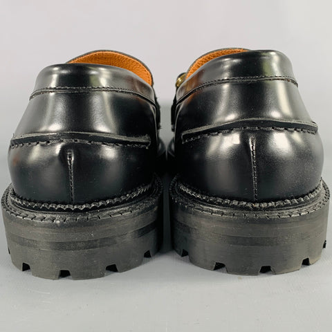 ETRO Size 12 Black Gold Studded Leather Moccasin Loafers