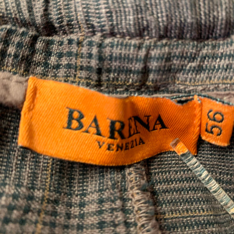 BARENA Size 42 Brown Black Plaid Linen Cotton Drawstring Casual Pants