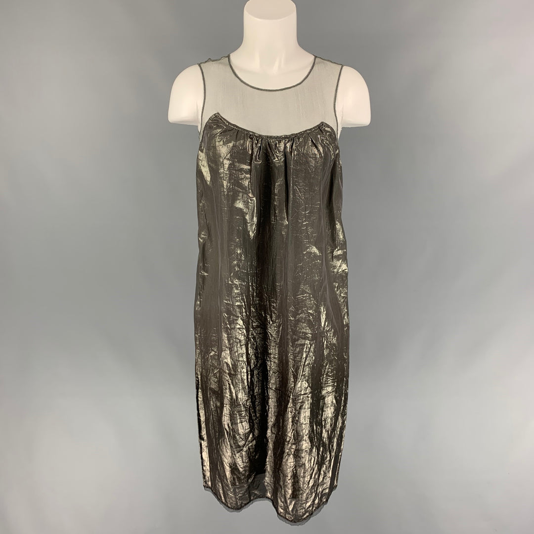 BURBERRY PRORSUM Size 4 Gunmetal Silk Blend Metallic Shift Dress Sui Generis Designer Consignment BURBERRY PRORSUM Size 4 Gunmetal Silk Blend Metallic Shift Dress Sui Generis Designer Consignment