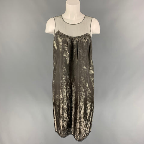 BURBERRY PRORSUM Size 4 Gunmetal Silk Blend Metallic Shift Dress
