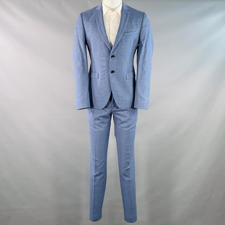 HUGO BOSS Size 40 Blue Houndstooth Virgin Wool Single Breasted Notch Lapel Suit