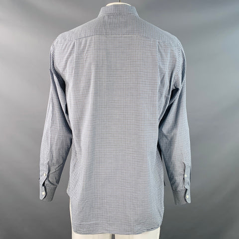 LORO PIANA Size XXL Navy Black White Gingham Cotton One Pocket Long Sleeve Shirt