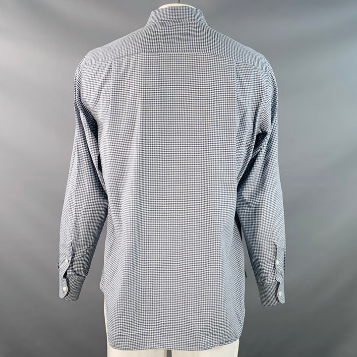 LORO PIANA Size XXL Navy Black White Gingham Cotton One Pocket Long Sleeve Shirt