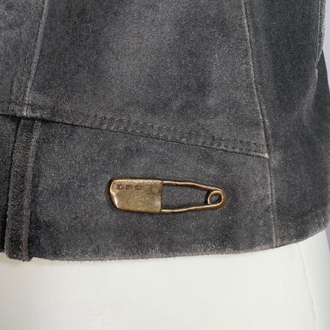 DIESEL Size L Grey Distressed Calf Leather Biker Vest