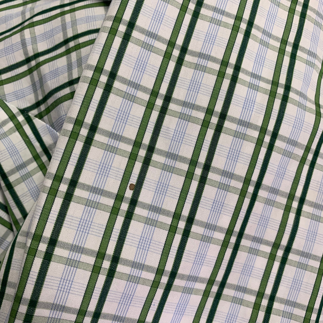 KITON Size M White Green Plaid Cotton Curved Cutaway Long Sleeve Shirt
