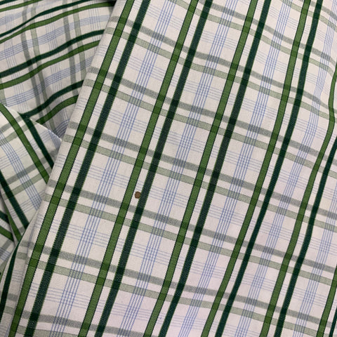 KITON Size M White Green Plaid Cotton Curved Cutaway Long Sleeve Shirt